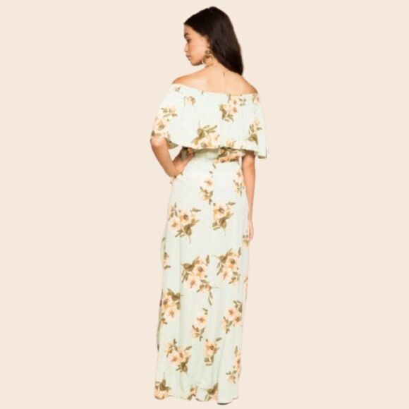 Flynn Skye Mint Gatherings Miranda Off Shoulder Maxi Dress Size Medium - Picture 2 of 16